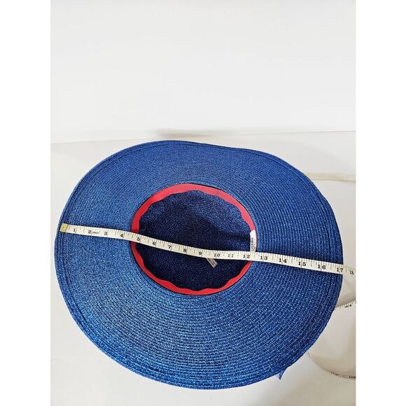 Vintage Georgi Sapphire Blue Straw Raffia Wide Brim Bow Accent Boater Derby Hat main image 8